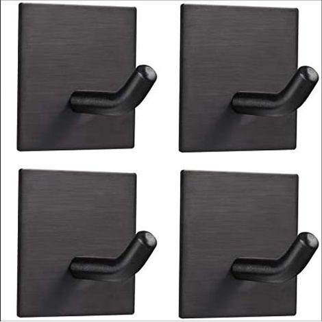 4 Pièces Crochet Adhésif Mural, Porte Serviette auto-adhésif 3M en Acier Inox Imperméable Antirouille sans Perçage, Accroche Serviette Torchon pour Salon, Salle de Bains, Cuisine, Bureau Noir (1/5)