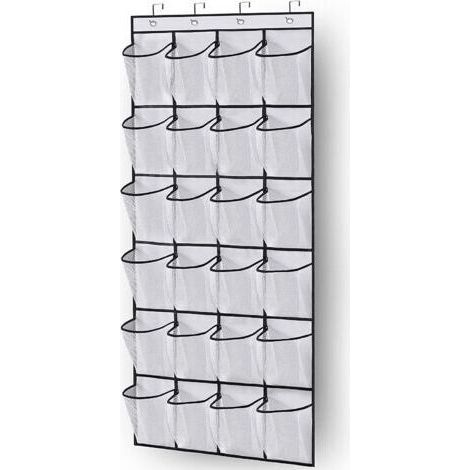 Over the Door Shoe Manager Space Saving Over the Door Shoe Storage 24 Pockets Space Saving with 3 Hooks for Kitchen Wardrobe Bedroom, White (1/4)