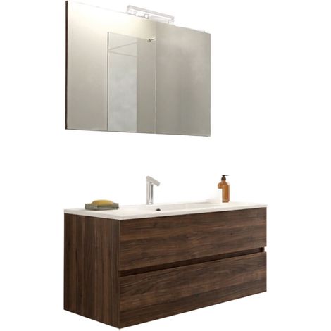 Mobile da Bagno Sospeso con Lavabo 80 cm e Specchio Bali Light Noce Scuro (1/2)