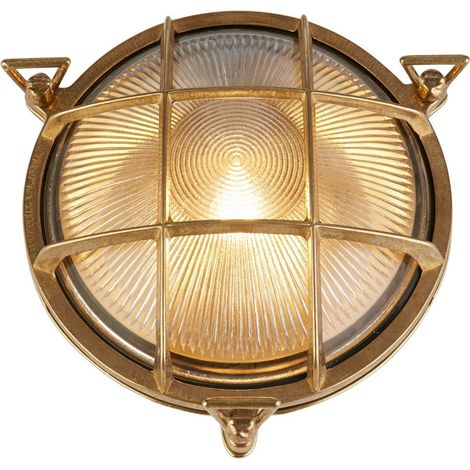 Searchlight Bulkhead Lampada da esterno rotonda in ottone massiccio, vetro rigato (1/5)