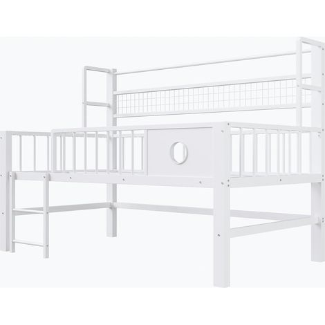 Letto a soppalco basso per bambini 90 x 200 cm in metallo con contenitore bianco (1/5)