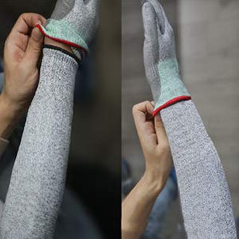 Gants de protection anti-coupure avec passant pouce, manchons de bras 45 cm, lot de 2, sécurité travail, résistants aux entailles, taille unique (1/5)