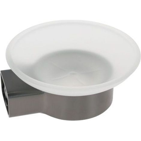 Trade Shop - Puerta De Jabón De Pared Estilizada Acero Gris Con Platillo Baño De Vidrio Satinado 87937 -