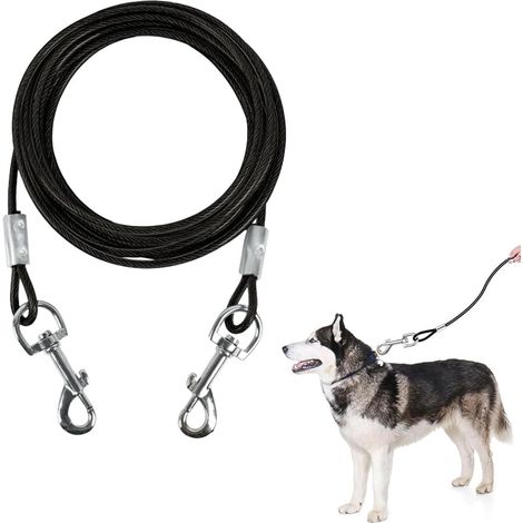 Robuste, kaufeste Hundeleine, Doppelhaken-Design, 3 m lange Metallleine aus beschichtetem Drahtseil, zum Trainieren großer und kleiner Hunde