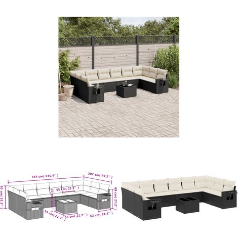 11-tlg. Garten-Sofagarnitur mit Kissen Schwarz Poly Rattan - Gartenmöbel - Sofasatz - Outdoor Möbel - PE-Rattan - Wetterfest - Home & Living (1/3)