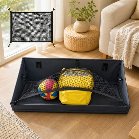 Filet de Coffre Elastique Double Couche 100 x 80 cm avec 4 Crochets pour Voiture