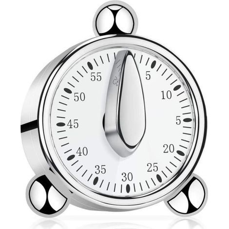 (Argento) Timer da cucina da 60 minuti, timer meccanico per bambini, timer manuale per cucinare e imparare (argento) (1/4)