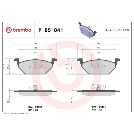 PLAQUETTES DE FREIN AVANT BREMBO P85041