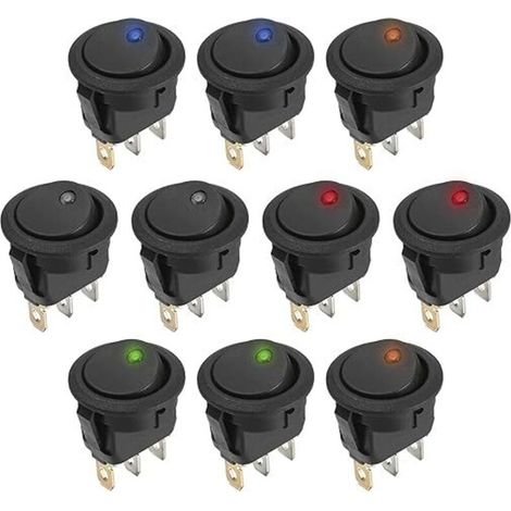 Interrupteur à bascule rond 12 V DC 12 V 20 A 3 broches à verrouillage SPST 10 pièces avec 5 couleurs pour voiture camion bateau (1/4)