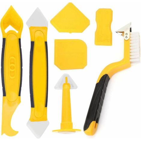 Set mit 7 Silikon-Dichtungswerkzeugen, Werkzeug zum Entfernen von Dichtungen mit Schaber, Werkzeug zum Entfernen von Silikon-Dichtungsmitteln für Badezimmer, Küche