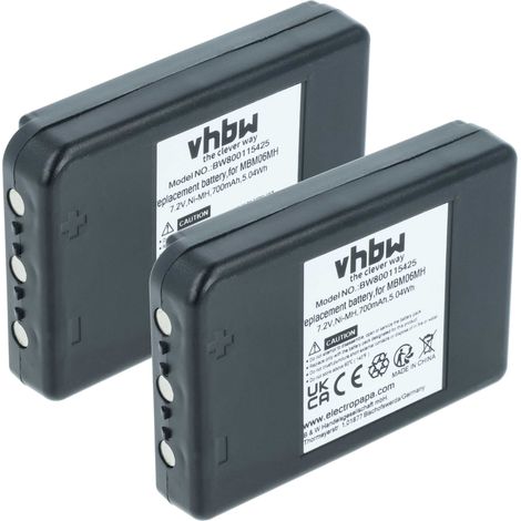 vhbw 2x Batterie compatible avec Autec Plus MK, Modular MK plus opérateur télécommande industrielle (700mAh, 7,2V, NiMH)