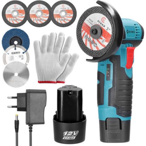 Mini meuleuse d'angle sans fil 12V avec 2 batteries 2000mAh – Vitesse 19500 tr/min – Lame 75mm pour coupe précise – Outil ergonomique (1/5)
