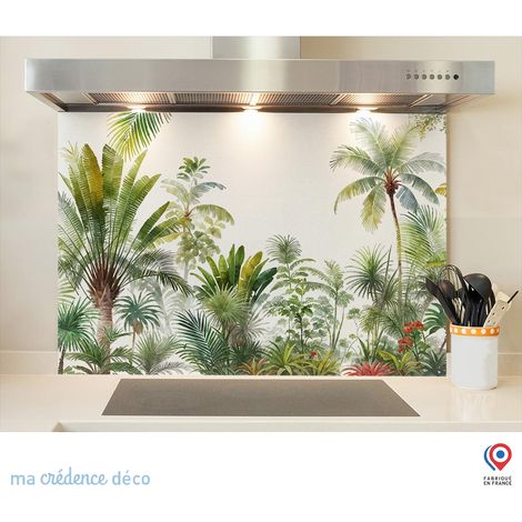 Fond de hotte : Fresque tropicale et palmiers, Aquarelle - Verre trempé - 90 cm - 60 cm (1/5)