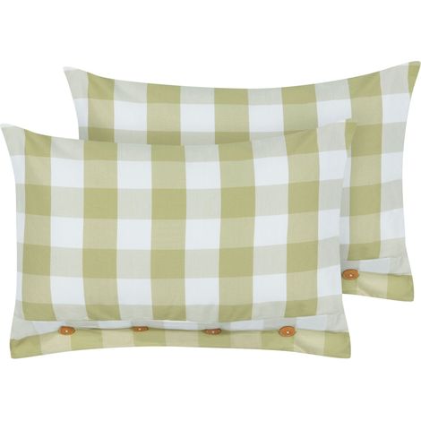Set of 2 Decorative Cushions TAMNINE 40 x 60 cm Light Green Checked (1/5)