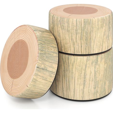 COSTWAY 3 Piece Kids Ottoman Set Wood Grain PU Cushion Stool with Anti Slip Base (1/5)
