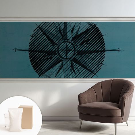Papier peint intissé avec imprimé pour intérieur moderne application facile a motif - Colle incluse gratuite Boussole marine 250x104 cm (1/5)