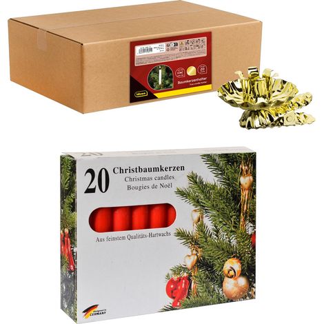 Porte-Bougies pour Le Sapin de Noël, 20 pièces en Or avec 20 Bougies en Rouge, Porte-Bougies Vintage en métal, avec Clip pour Branches jusqu'à 1,5 cm d'épaisseur (1/5)