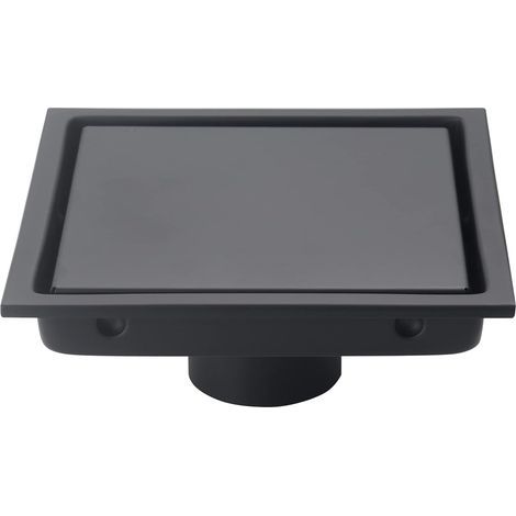 Bonde de douche carrée noire de 15 cm, grille d'évacuation avec couvercle amovible, insert carrelé, design encastré, en acier inoxydable SUS304. (1/4)