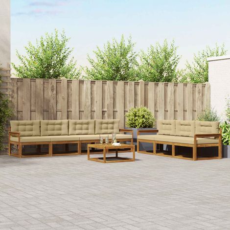 Outdoor-Sofagarnitur mit Kissen 8 pcs Natur und Beige