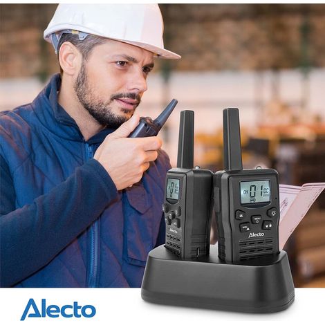 Alecto Walkie-Talkie Set / 2 Handsets / Bis zu 10 km / Frequenzkanäle: 8 / PTT / VOX / 24 h Standby / Inklusive Ladestation / Kopfhörerausgang / Schwarz