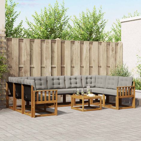 vidaXL Outdoor-Sofagarnitur mit Kissen 10 pcs Natürlich und Hellgrau (1/5)
