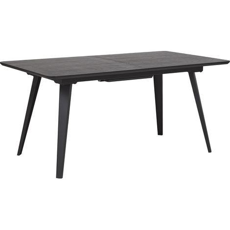 Mesa de comedor marco de acero negro tablero de MDF con aspecto de madera 160 x 90 cm extensible para 8 personas rectangular Irvington (1/5)