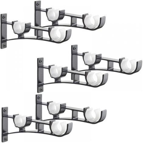 6Pièces Tringle à Rideau en métal Robuste, Support de Tringle à Rideaux, Double Tringle à Rideau Pole Holder, Support Rideau, Support de Tringle à Rideau en Aluminium, Support de Tringle à Rid (1/5)
