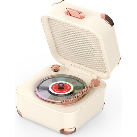 Haut-Parleur Vinyle Vintage à Lumières Colorées, Lecteur Musical 3 Modes, Haut-Parleur Bluetooth pour Chambre d'Enfant, Décoration Maison & Chambre, Compatible Ordinateur & Téléphone (Blanc) (1/5)