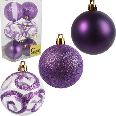 Set di 6 eleganti palline di Natale in plastica viola da 7 cm (1/4)