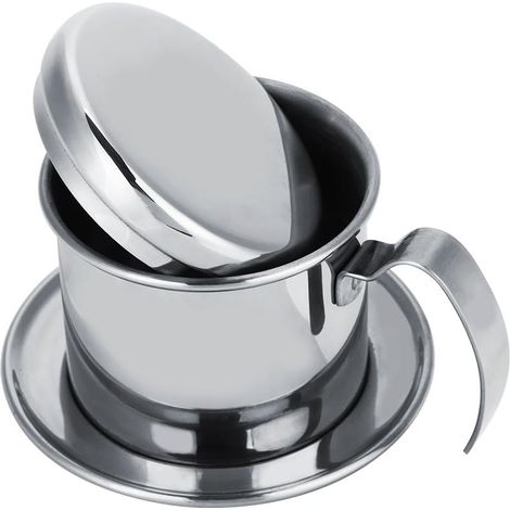 Filtre à café vietnamien, cafetière en papier filtre en acier inoxydable, cafetière de camping, petite tasse portable à presse française, machine à café à (Argent) (1/5)