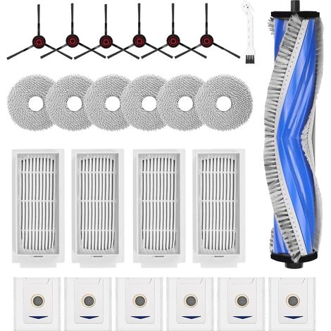 24-teiliges Zubehörset für den ECOVACS DEEBOT T30 PRO OMNI / T30 OMNI Saugroboter: 1 Hauptbürste, 1 kleine Bürste, 4 Filter, 6 Seitenbürsten, 6 Wischpads, 6 Staubbeutel (1/5)