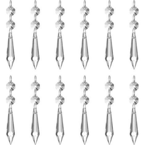 Pendentif en cristal transparent 62 mm – Lot de 12 gouttes de glace pour lustre, attrape-soleil ou décoration de fête (1/4)