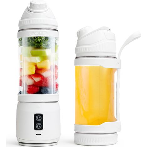 JANMIR-Mixeur portable pour fruits et smoothies, format individuel de 700 ml, rechargeable par USB, idéal pour les voyages et la maison (blanc). (1/5)