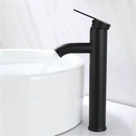 Mitigeur de Lavabo, Design à Bec Haut, Robinet Monotrou, pour Vasque à Poser sur Table pour Salle de Bain en Cuivre Chromé avec Mousseur Démontable (1/4)