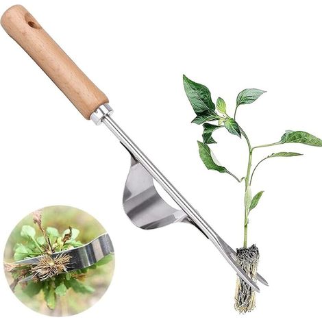 Outil de Désherbage Manuel Désherbeur Manuel en Acier Inoxydable avec Poignée Bois Désherbeur Manuel Outil pour Poignées de Désherbage Extracteur de Pissenlit Les Pelouses de Jardin (1/5)