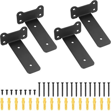 4 soportes de pared para estantes, soportes de pared de fijación invisible, soportes flotantes negros resistentes para estantes, soportes para estantes para montaje en armarios (negro 125 mm) (1/5)