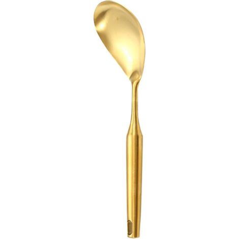 Set aus 6 Küchenutensilien aus Edelstahl: goldene Suppenkelle, Spatel, rostfrei, modernes Design, 1 Löffel.