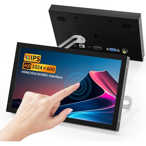 Mini moniteur HDMI 7 pouces portable VGA avec AV BNC, écran LCD 1024 × 600 avec écran tactile, haut-parleurs intégrés, angle de vision IPS 178° - écran multifonction pour (1/5)