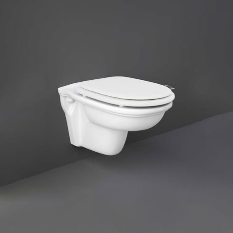 RAK Washington Rimless Wall Hung Toilet (inc Matt White Wood Soft Close Seat) (1/4)
