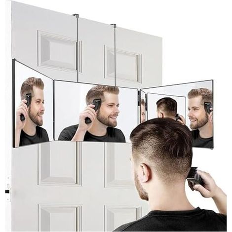 Miroir 3 Voies, Coupe-Selfie à 360 degrés, Miroir Portable tri-pli réglable et Pliable avec Crochet hautement rétractable pour la Coupe, la Coloration, Le tressage, Le Rasage et Le Maquillage noir san (1/5)