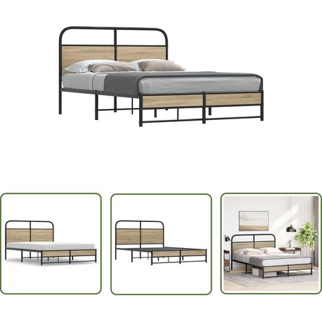 vidaXL Bettgestell ohne Matratze 135x190 cm Räuchereiche Holzwerkstoff (1/5)