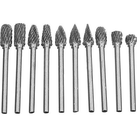 10 pièces Fraises Rotatives Carbure Tungstène 1/8" (3mm) pour Découpe, Gravure et Meulage Bois/Métal (1/5)