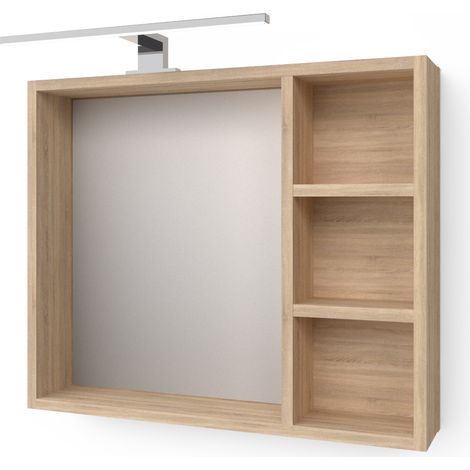 Miroir de Salle de Bain avec LED éclairage et étagère, Chêne Sonoma, Armoire murale Salle de Bain avec moiroir. (1/5)