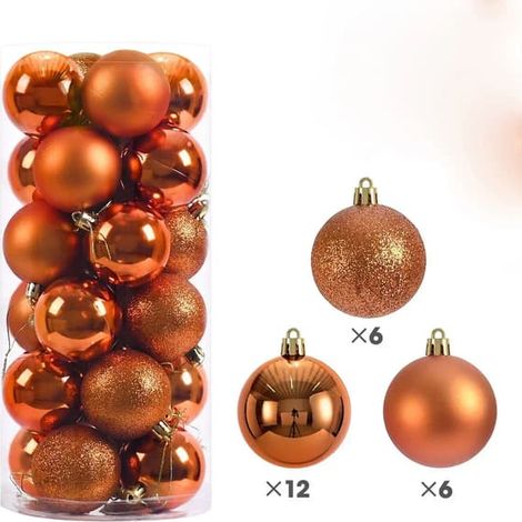24 st 3/4/6CM Julkulor Stor Kula Julgranshänge Ornament för Festdekor 2025 Nyår Navidad Presenter Tillbehör Orange-FF- Orange 4CM (1/5)