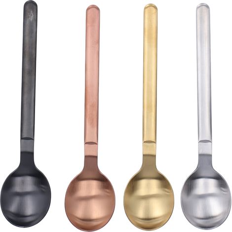 Lot de 4 cuillères longues en acier inoxydable multicolores pour dessert, glace et thé