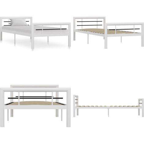 Cadre de lit sans matelas blanc et noir métal 100x200 cm - Cadre De Lit - Lit Metallique - Lit Double - Literie - Meuble Chambre - Home & Living (1/5)