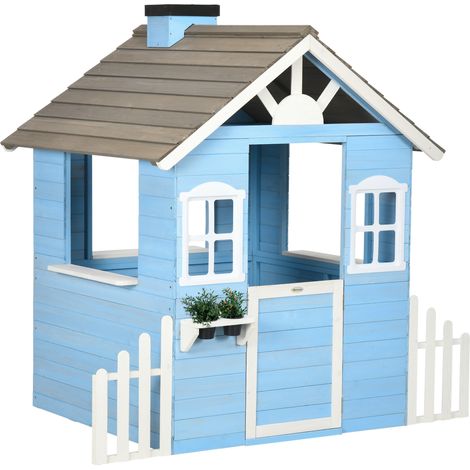 Cabane de jeu enfant bois bleue 151x112,5x142 cm avec porte et fenêtres
