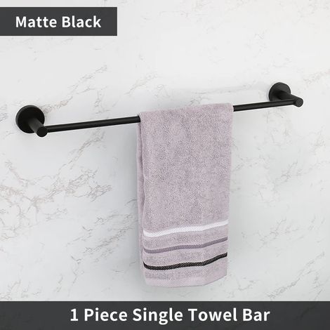 (Barre simple) Accessoires de salle de bain Porte-serviettes Étagère Barre Dérouleur de papier toilette avec couvercle Porte-serviettes à main Crochet pour peignoir Porte-brosse WC Noir (1/5)