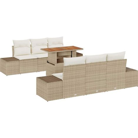 Maison Exclusive - Ensemble de canapé de jardin 7 pc Beige Poly rotin (1/5)