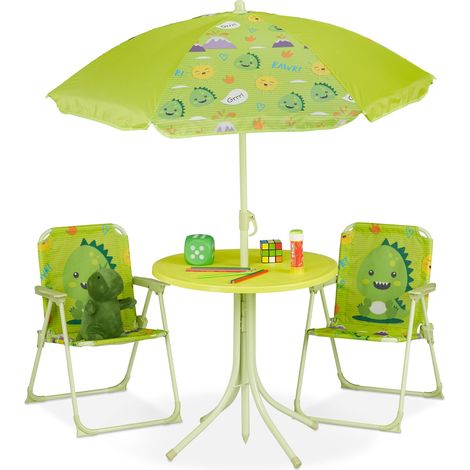 Salon de Jardin, Enfant, Table, chaises, Parasol, pour Plage ou Camping, Vert (1/5)